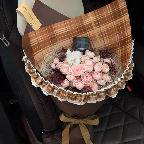 秋冬原创新品轻法式格纹纸韩系复古包装纸鲜花花束包花纸花艺资材