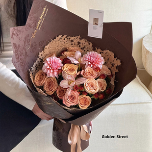 新款蝶绕银花烫金纸150g加厚硬挺高级花束包花纸鲜花包装花艺材料