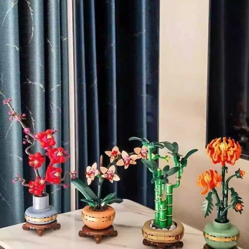 花束10343典雅兰10344富贵竹10368黄金菊10369傲骨梅拼装积木玩具