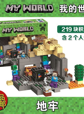 中国积木我的世界地牢地下城堡垒21119儿童益智拼装玩具礼物10390