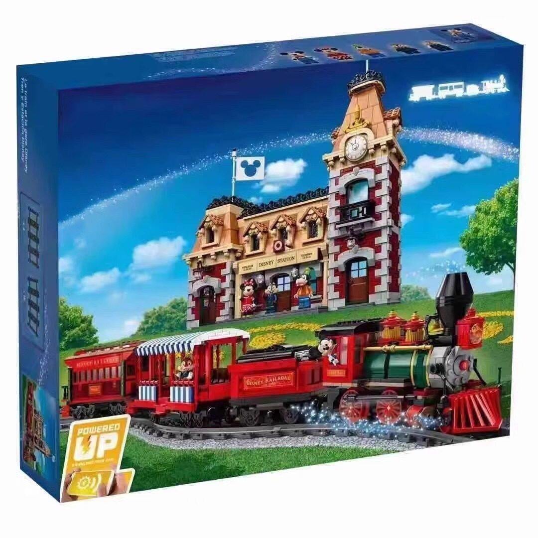 中国积木迪士尼乐园火车站71044遥控火车儿童拼装玩具女孩子礼物