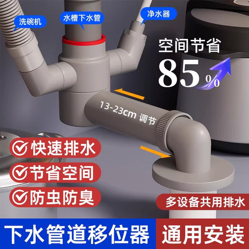 厨房水槽下水管道移位器三通接头