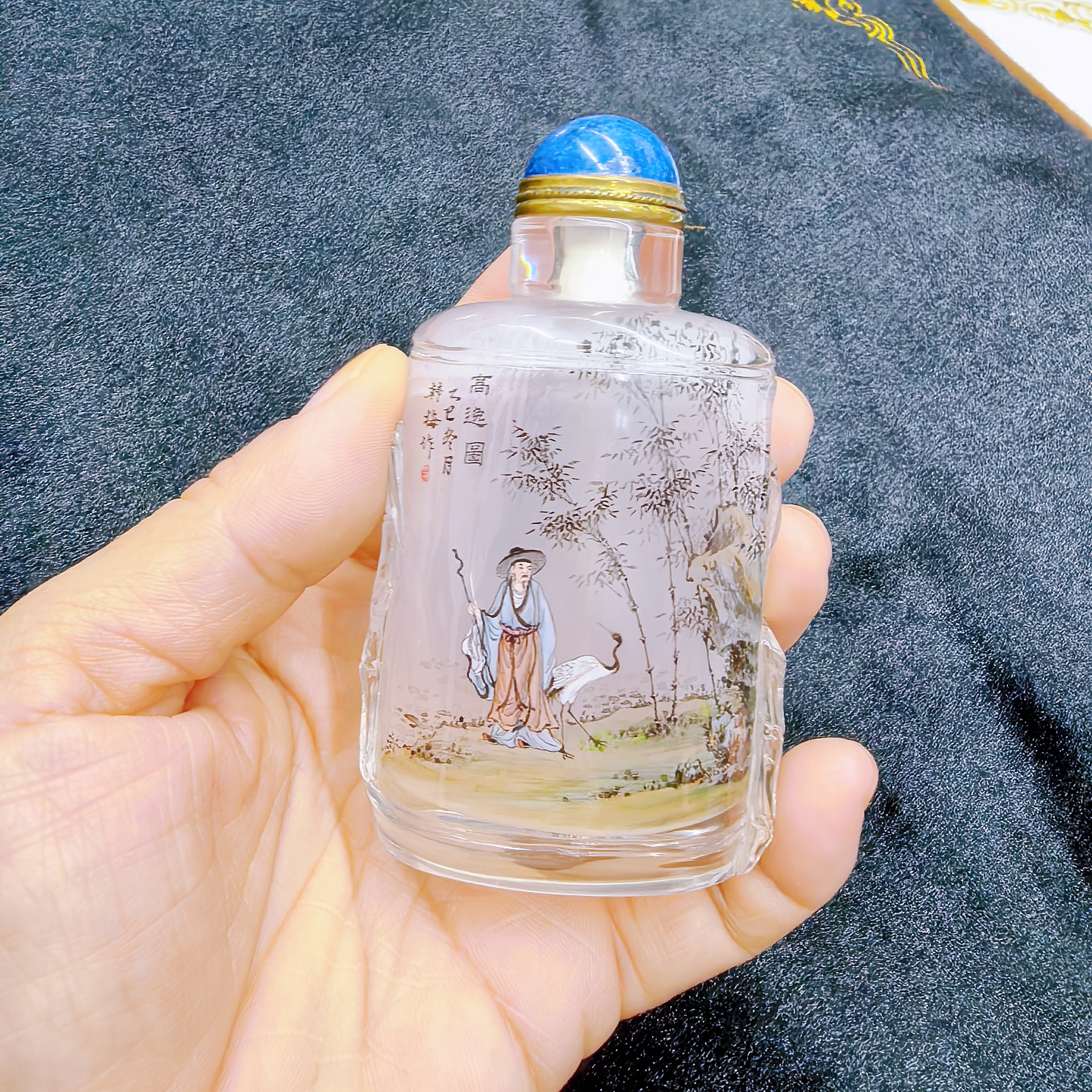 匠心独韵内画鼻烟壶天然水晶韩梅老师作品高逸图