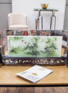 内画屏风手工绘画竹子节节高图中式桌面玄关摆件节日礼品