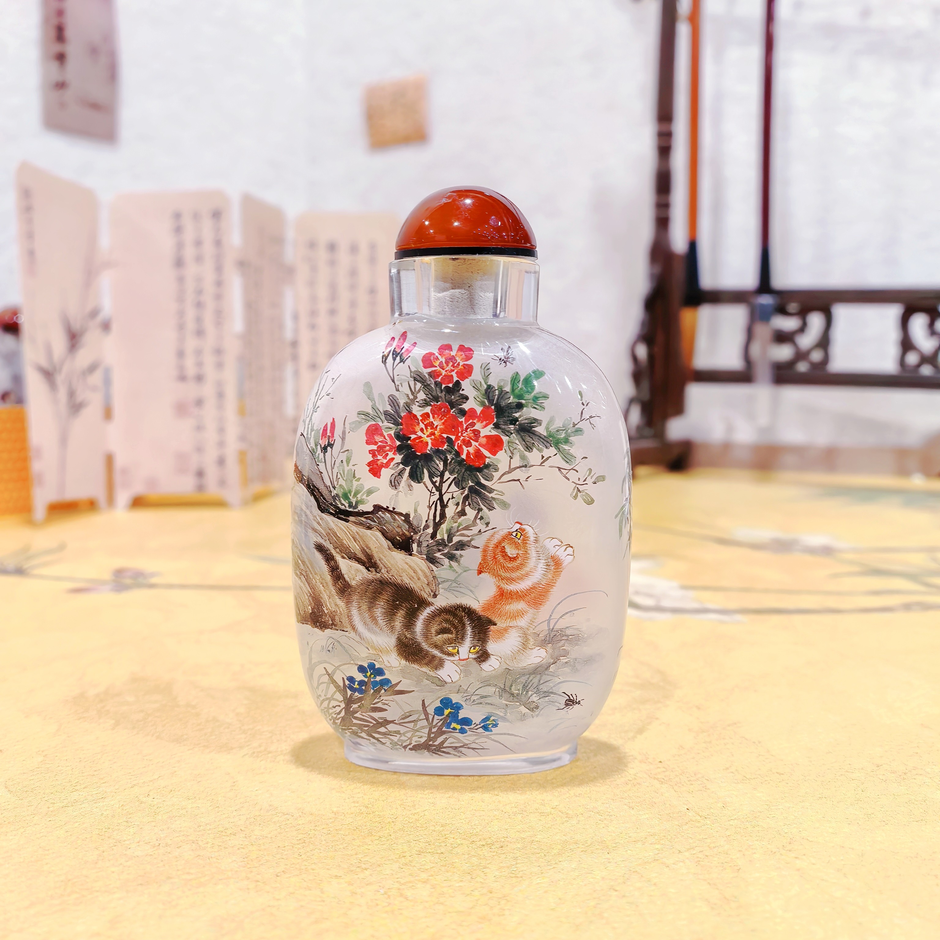 匠心独韵内画鼻烟壶手工绘画收藏新年送礼高档礼品摆件猫咪图