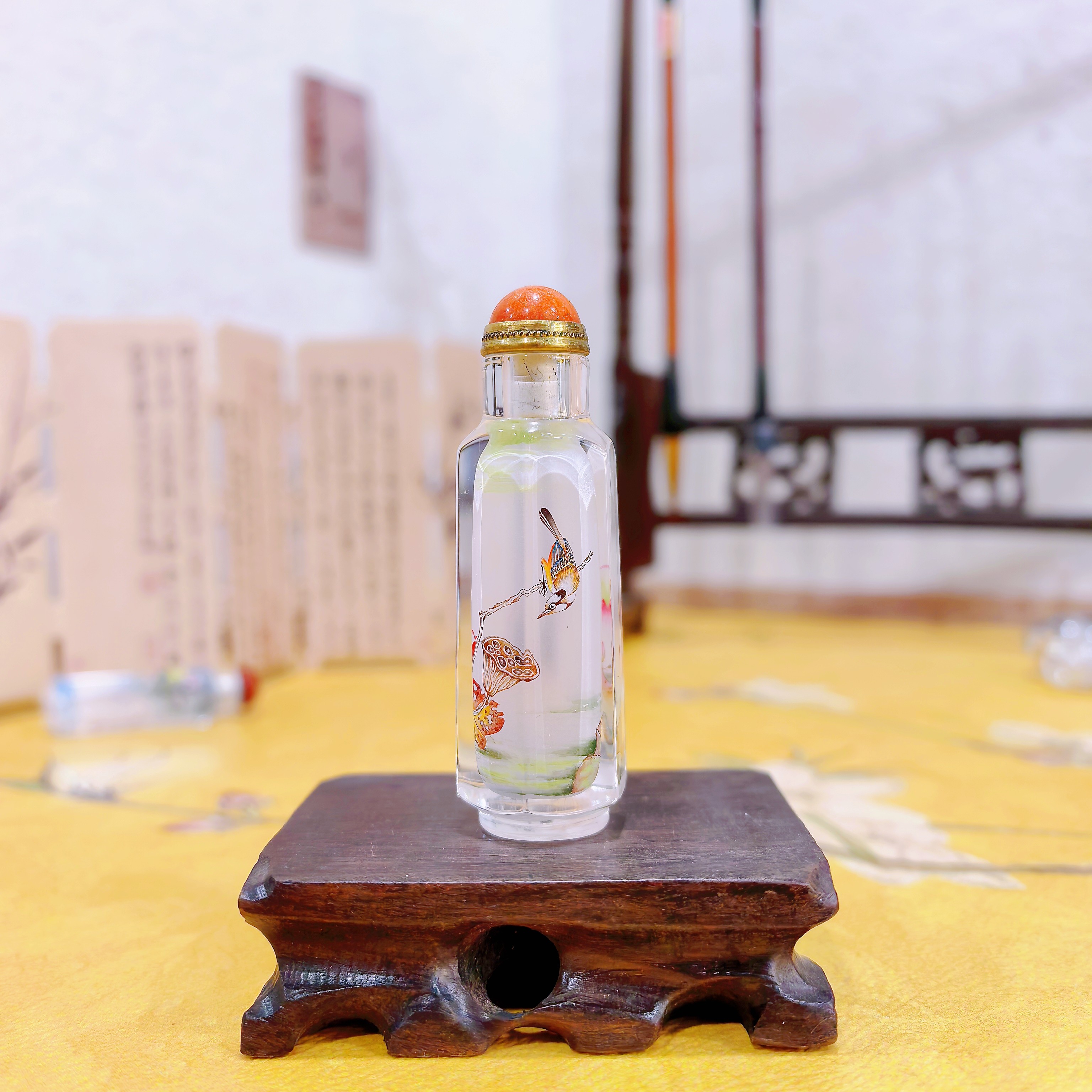 天然水晶内画鼻烟壶荷花翠鸟图收藏小礼品新年特色礼品礼物,特色手工艺,内画鼻烟壶,淘宝优惠券,粉丝福利购,淘宝优惠卷