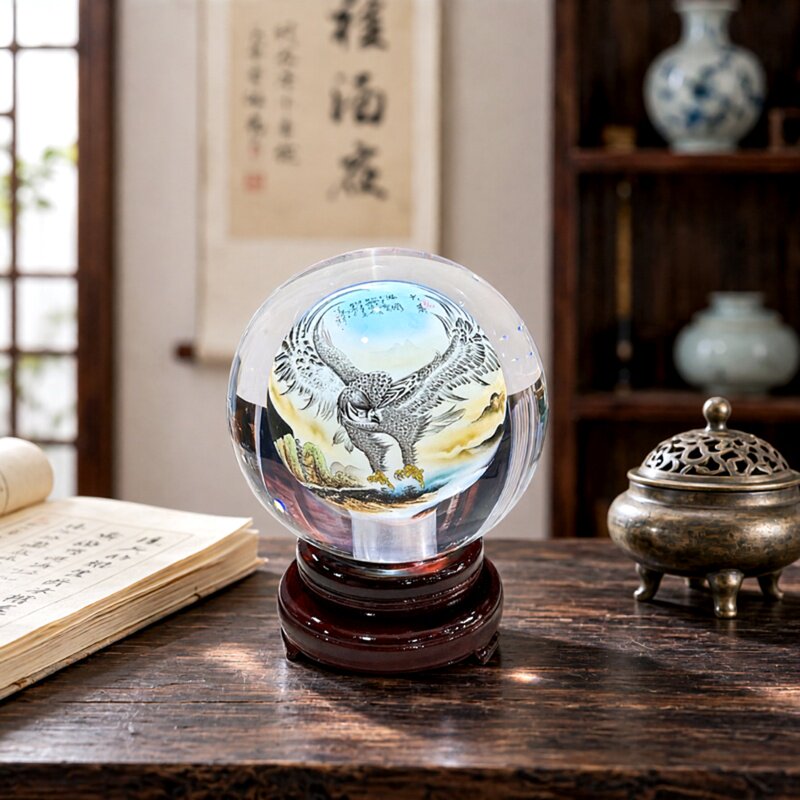 新款内画琉璃水晶球办公桌摆件图片