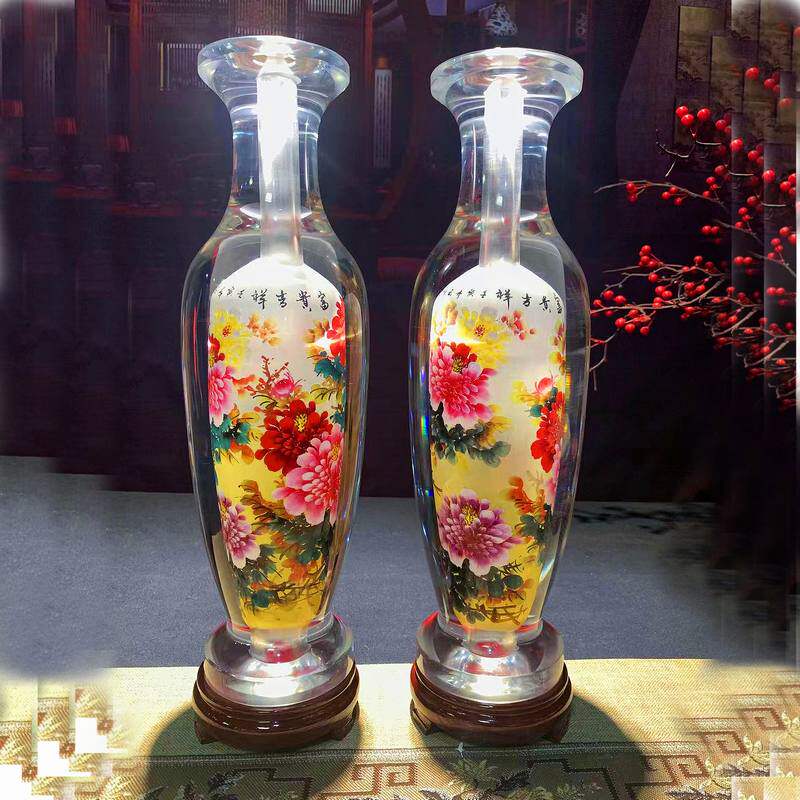 新中式现代家居客厅玄关摆件内画花瓶纯手工作画可题字祝福语牡丹