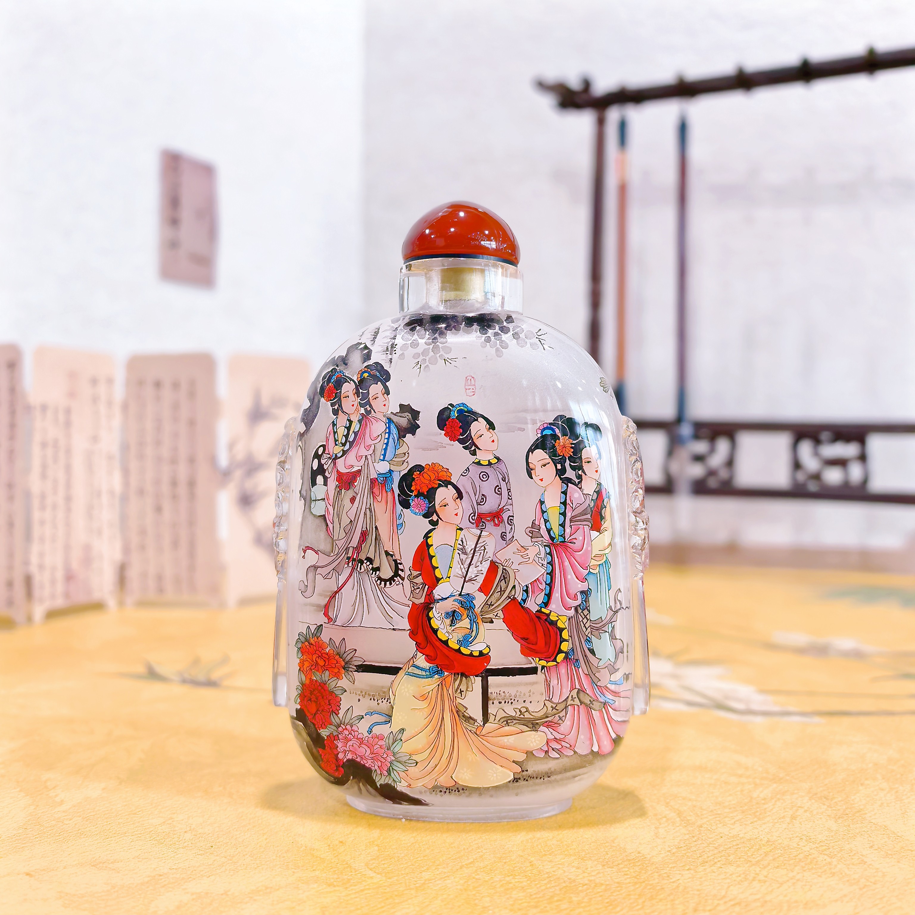 匠心独韵大号内画鼻烟壶十二金钗美女图国潮手工非遗作品礼物