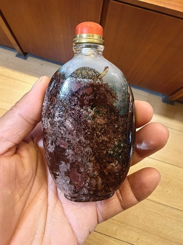  非遗手工内画鼻烟壶长寿海龟戏水包裹体天然水晶文玩收藏礼品 