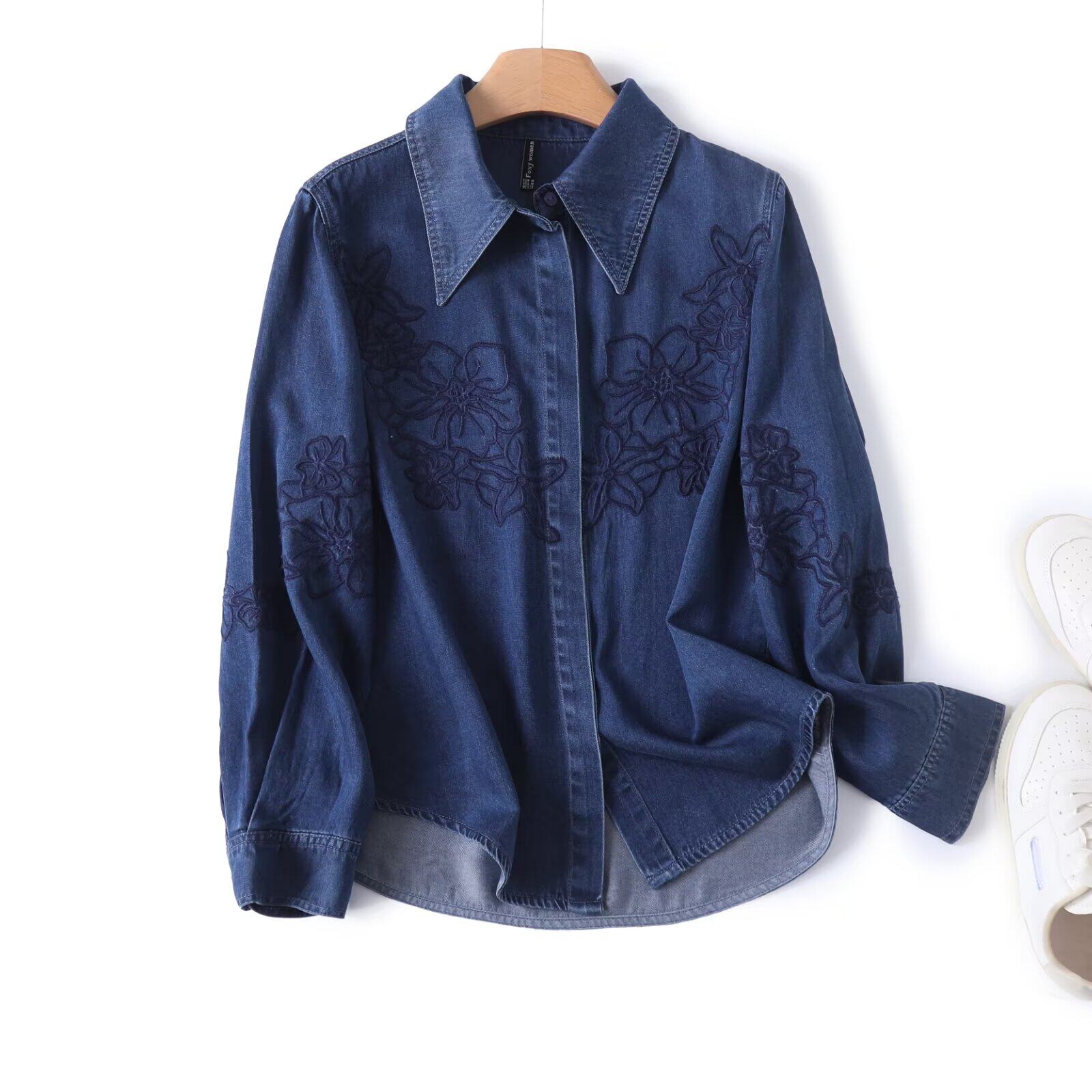 刺绣牛仔衬衣2025秋冬新款休闲复古法式风长袖衬衫上衣外套女装,女装/女士精品,衬衫,淘宝优惠券,粉丝福利购,淘宝优惠卷