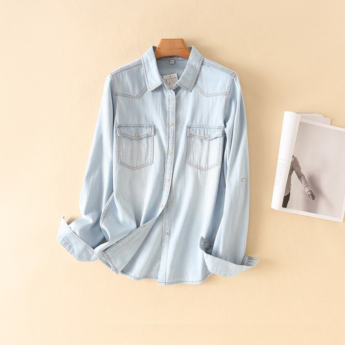 长袖牛仔衬衫复古休闲