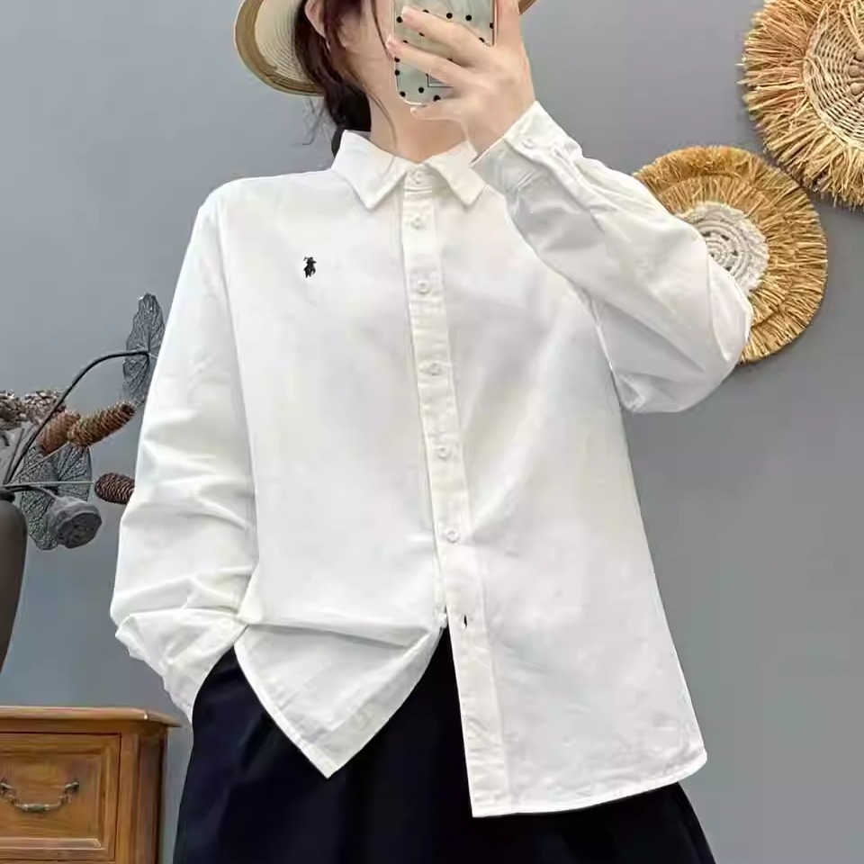 纯棉磨毛刺绣长袖衬衫女2025年秋冬季新款文艺小清新宽松百搭衬衣