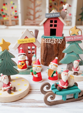 日本原装正版maruwa木质圣诞装饰雪人木玩具复古做旧房子礼物摆件