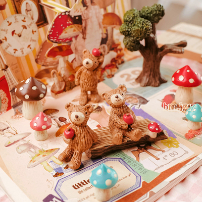 原装正版maruwa玄关客厅装饰摆件复古小熊蘑菇花园杂货工位小摆件