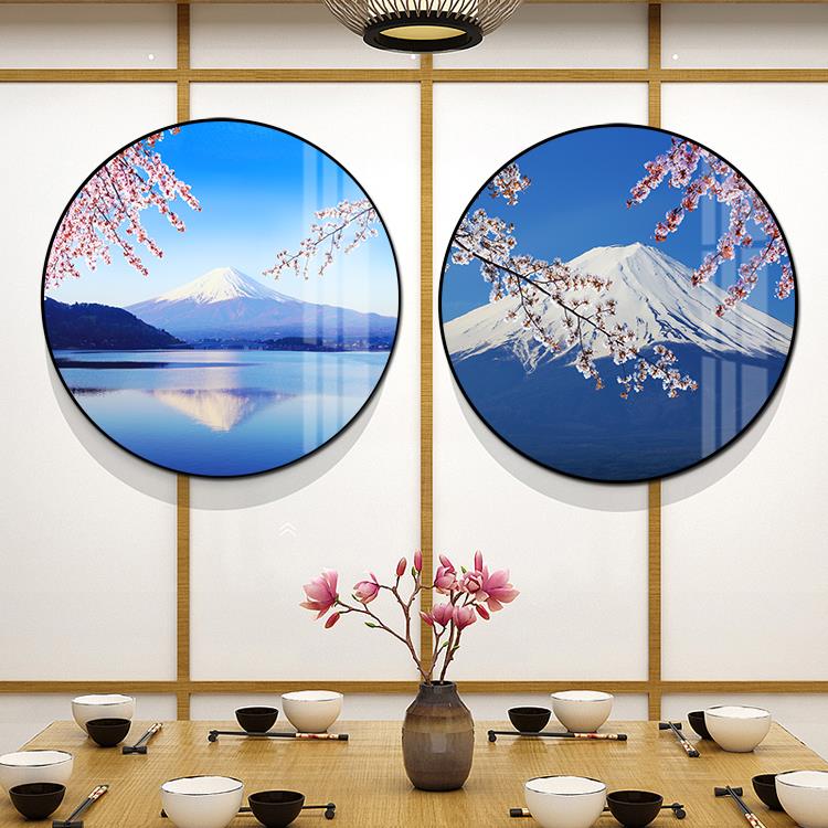 日本街景挂画日式料理店寿司店烧鸟店墙面装饰画富士山风景壁画图片