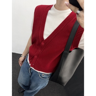 J典好穿马夹 宽松叠穿 外穿纯色羊毛混纺马甲坎肩女士毛衣背心无袖