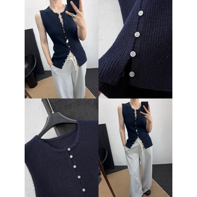 加厚气质针织背心纽扣开衫羊毛混纺叠穿百搭修身马甲裁剪打底无袖