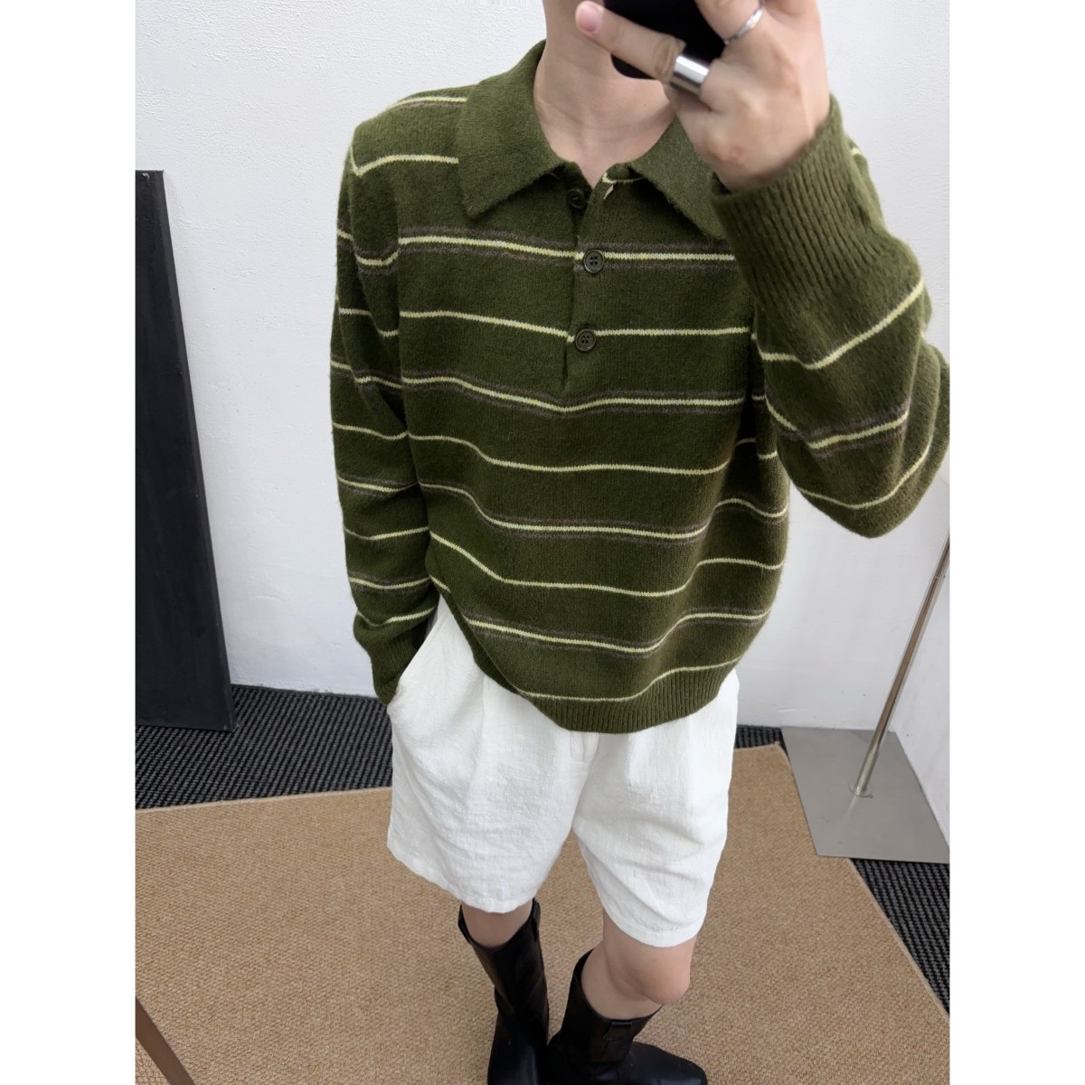 暖森绿!ROW风羊毛混纺设计师定线秋冬polo领毛衣条纹复古撞色通勤,女装/女士精品,毛针织衫,淘宝优惠券,粉丝福利购,淘宝优惠卷