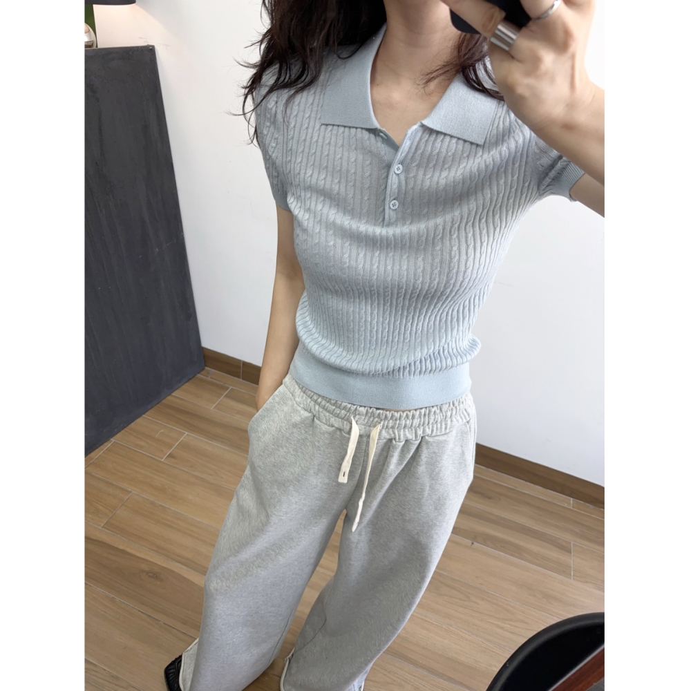 羊绒混纺套头polo领贴身麻花毛织