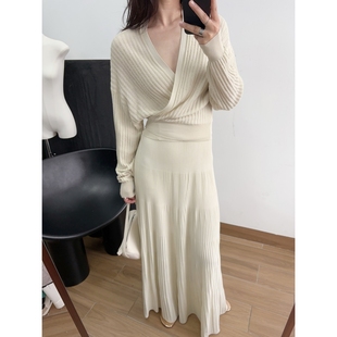 莱赛尔百褶伞裙 小众套装 慵懒长裙 摆裙高腰针织裙子女显瘦加长款