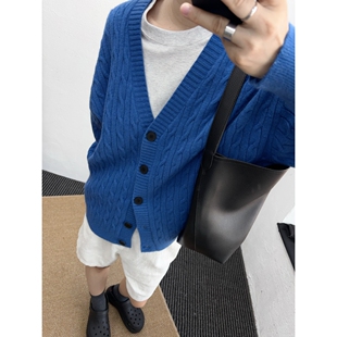 麻花V领针织女上衣 少女紫色韩国宽松加厚百搭慵懒风毛衣学院开衫