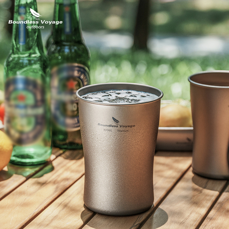 必唯纯钛啤酒杯露营野餐便携水杯茶杯果汁杯钛杯