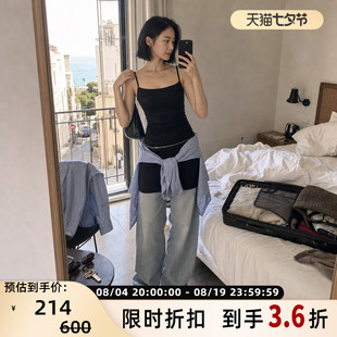 SAMSOE SAMSOE女士修身短款小黑裙吊带连衣裙包臀短裙休闲度假风