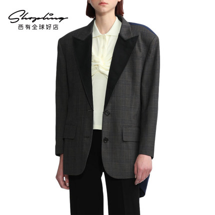 Pushbutton 职场高端女士不规则格纹拼接西装外套银泰百货 301596