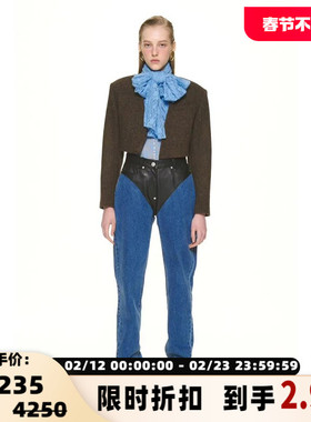 Pushbutton 春夏款女士羊皮拼接锥形拼接牛仔裤银泰百货 301596