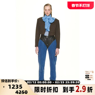 Pushbutton 春夏款女士羊皮拼接锥形拼接牛仔裤银泰百货 301596