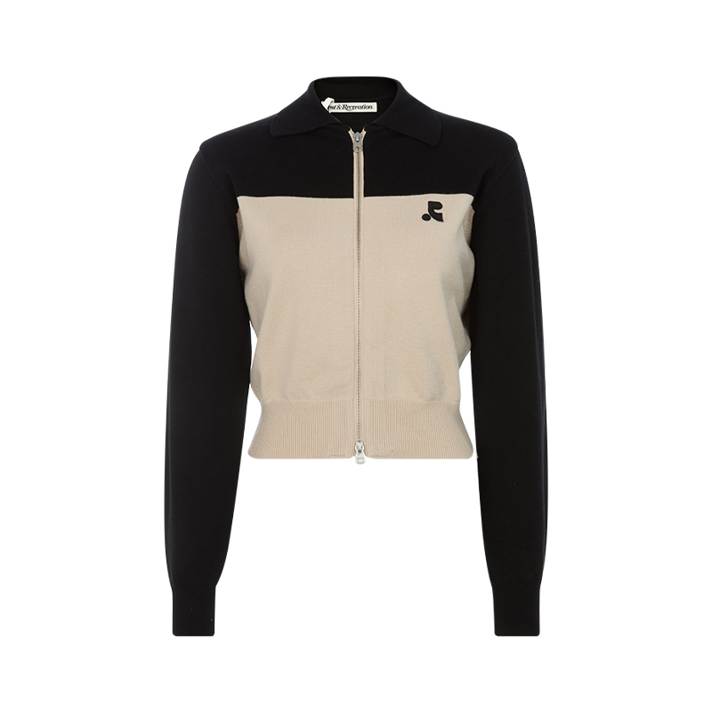 简约休闲拼色长袖拉链开衫上衣