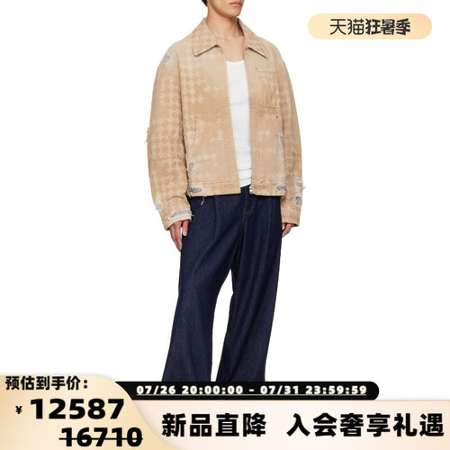 AMIRI 男士复古做旧漂白腰果花水洗短款夹克牛仔外套 银泰 301574