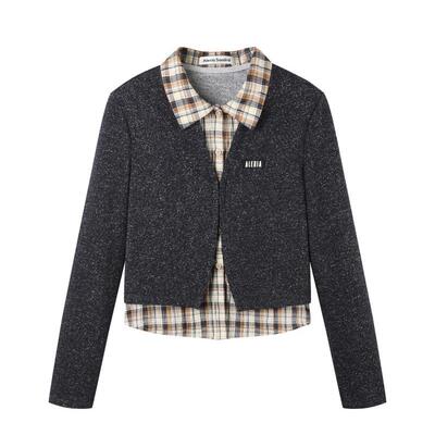 Alexia Sandra 26春夏女士格纹领假两件针织衫上衣银泰 301261