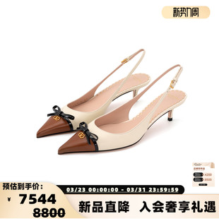 301574 银泰百货精品 VALENTINO 女士拼色蝴蝶结羊皮革中跟凉鞋