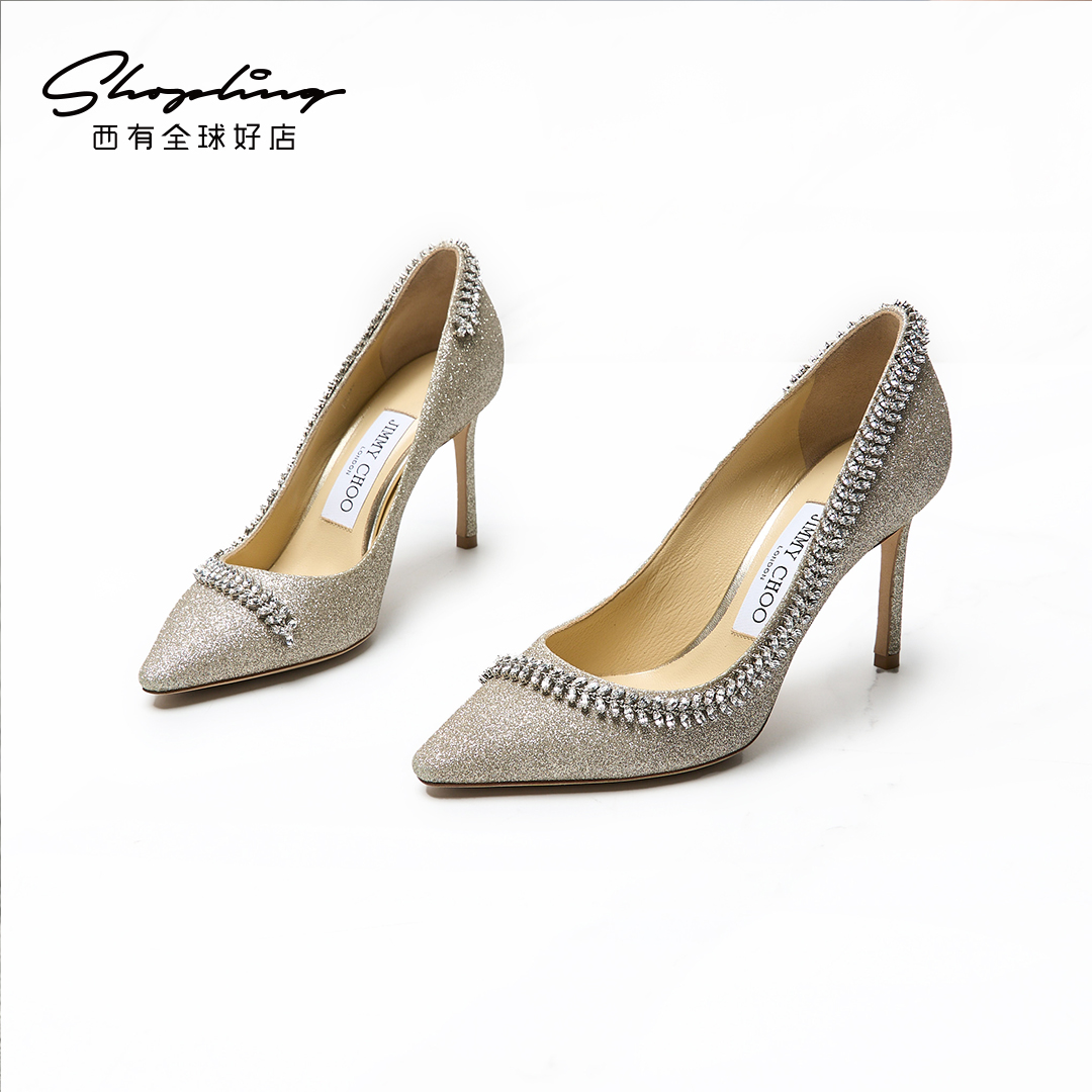 Jimmy Choo/周仰杰女士细闪镶钻尖头浅口高跟鞋银泰 301596