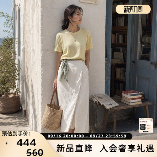 新款女士纯亚麻短袖圆领T恤