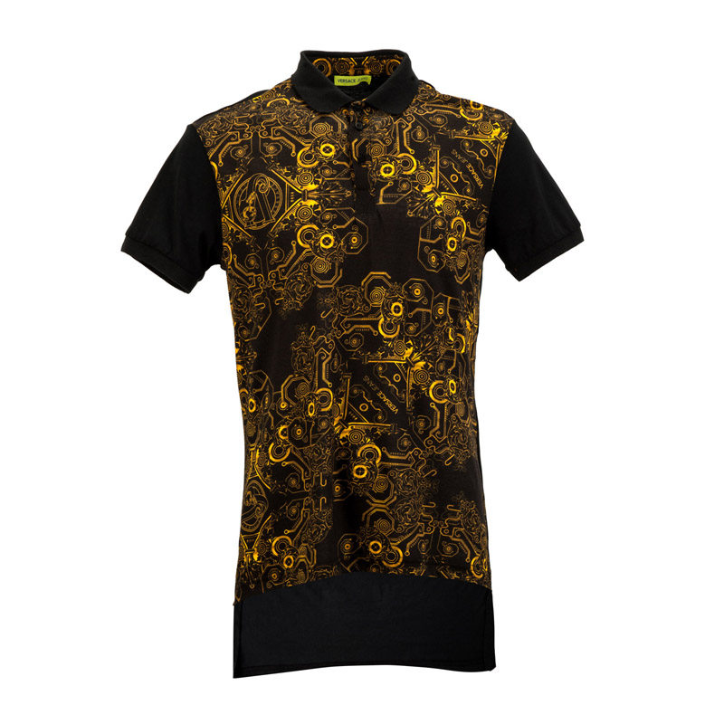 VERSACE JEANS  深蓝色时尚印花前后不对称纯棉材质男士短袖T恤