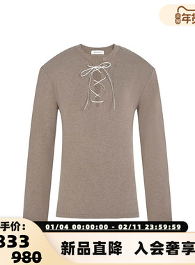 concise-white/简白 25秋冬女士V领系带德绒长袖T恤银泰 301257