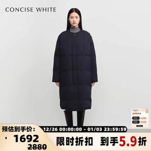 羽绒服圆领大衣外套银泰百货 秋冬女长款 301257 WHITE CONCISE