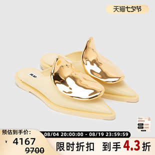 JIL SANDER 春季女士牛皮革尖头休闲平底凉拖鞋银泰百货 301604