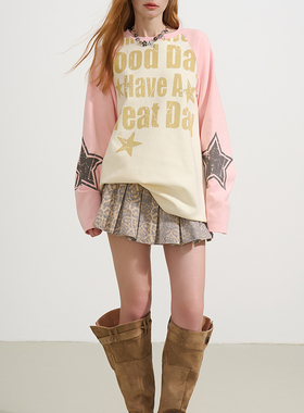 SOFITTE 美式复古女士字母印花撞色插肩袖T恤衫银泰百货 301355