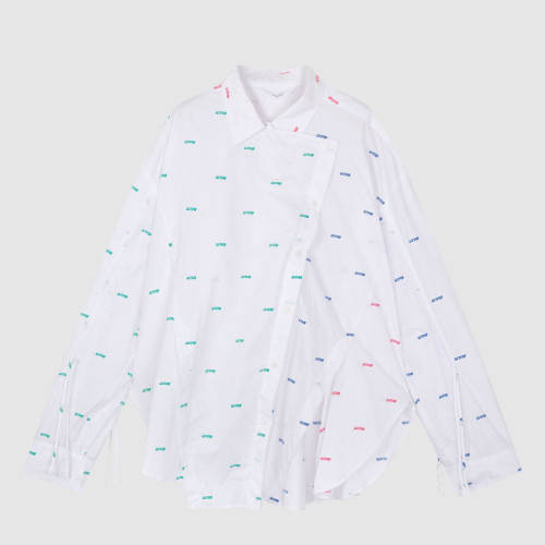 pushBUTTON春夏Logo满印斜襟女士长袖衬衫银泰百货 301604