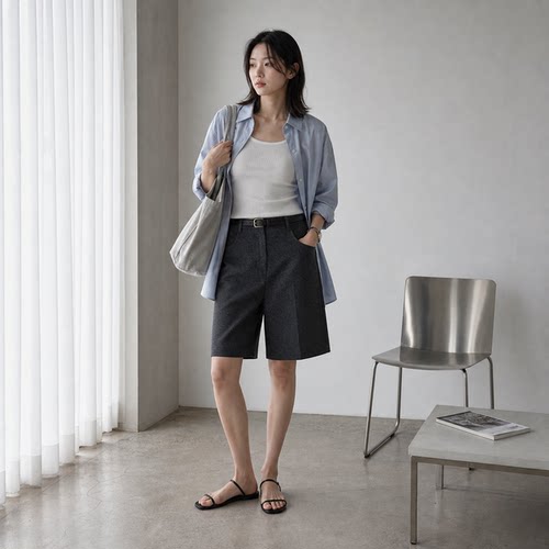 女士羊毛混纺直筒显瘦减龄5分裤