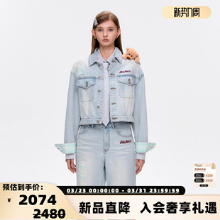 口牛仔夹克休闲短外套 女士格纹翻边袖 300178 MARZO 13DE