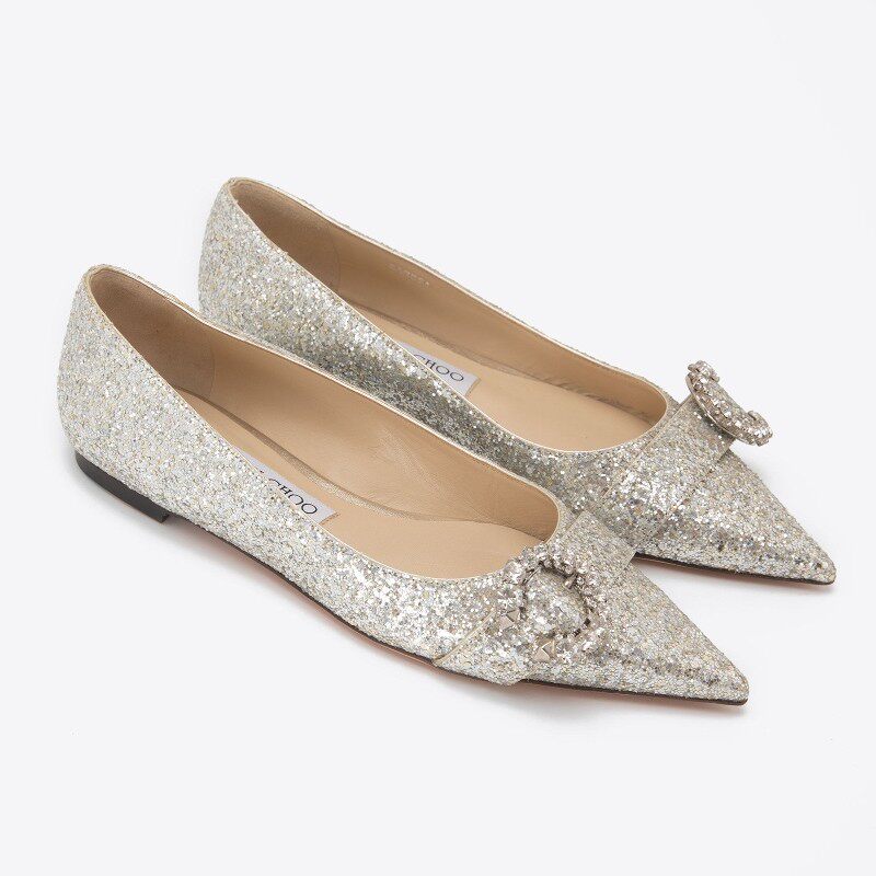 JIMMY CHOO周仰杰春夏女士一脚蹬亮片尖头平底鞋银泰 301604