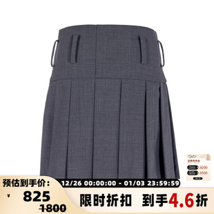 SHORT 短句学院风女士低腰宽边百褶灰色短裙银泰301574 SENTENCE