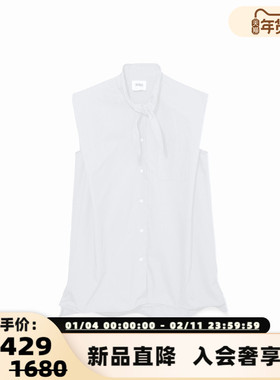 ANDAHALF 秋冬新款女士系结领垫肩无袖衬衫银泰百货 301602