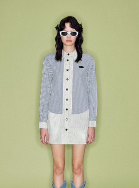 SHRO ENRO runway like breathe系列 女士假两件条纹衬衫裙301469
