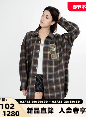KAR PEISKOS 女士惬意时刻系咖色格纹宽松衬衫银泰百货精品301600